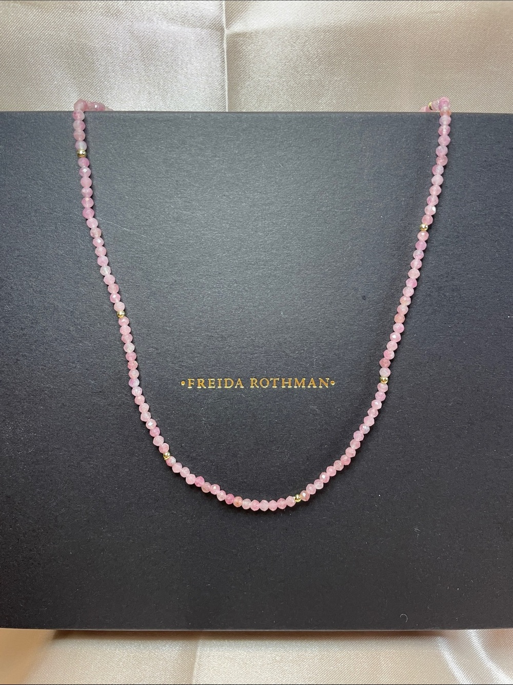 Freida Rothman Brass Base Genuine Pink Agate Beaded Necklace 18" NWT $145 MSRP